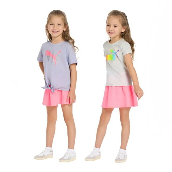 PUMA Kid Girls Size 2T 3-piece Active Set Pink Purple Sun Struck T-Shirts Skort - Picture 4 of 6